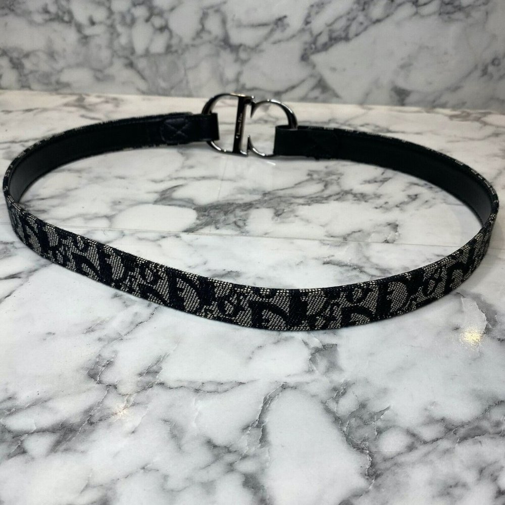 CHRISTIAN DIOR Galliano Vintage Black Diorissimo Canvas CD Belt - Size 75cm/30" - Picture 5 of 11